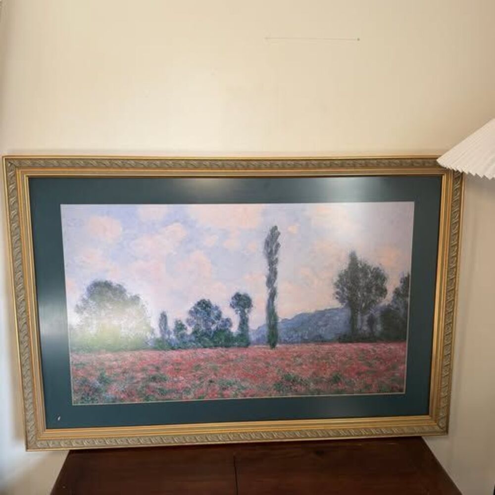 Large Framed Monet-Style Poppy Field Print | Gold Ornate - Professional Framing
